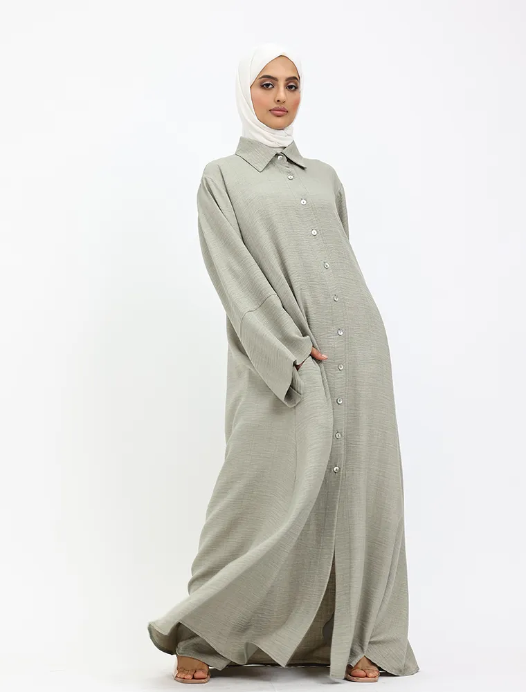 Khaki Linen Feel Collar Shirt